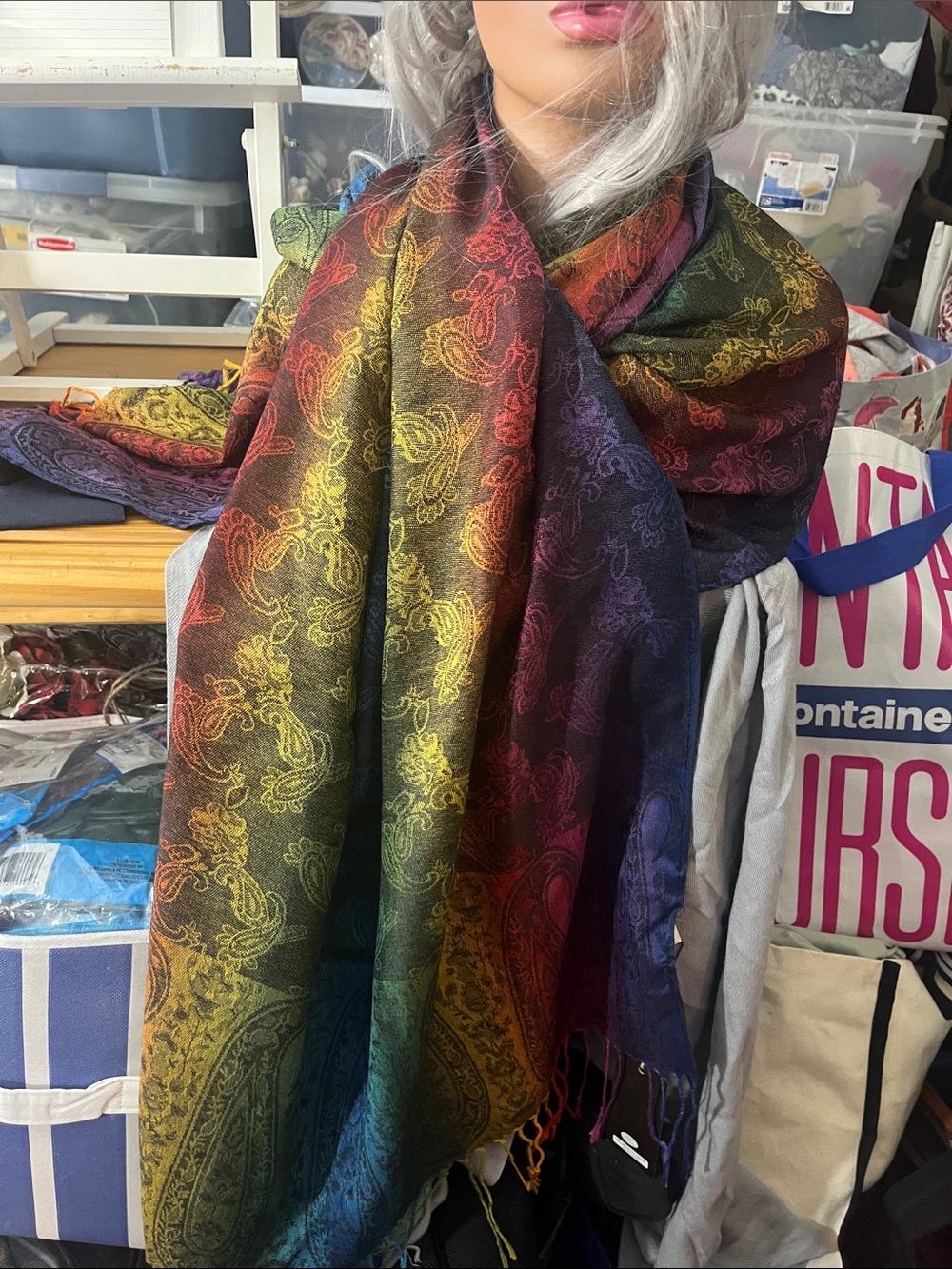 Treska Rainbow Paisley Fringed Wrap — Multicolor Boho Style Besutiful